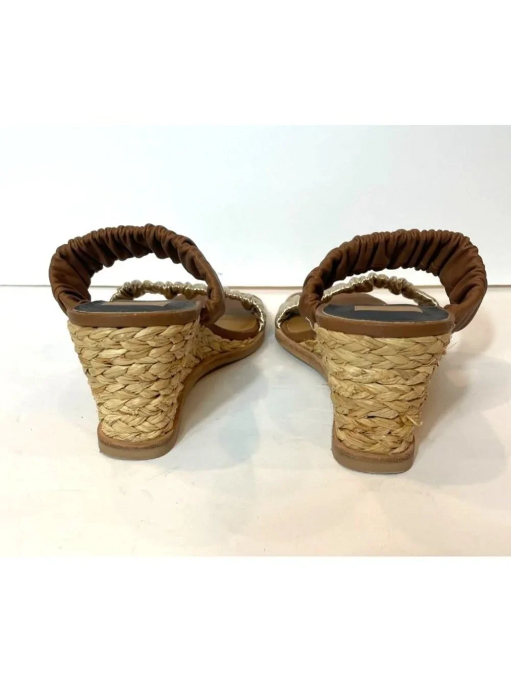 Dolce Vita Nadie Raffa Wedge Espadrille Sandals Double Gathered Leather Size 8